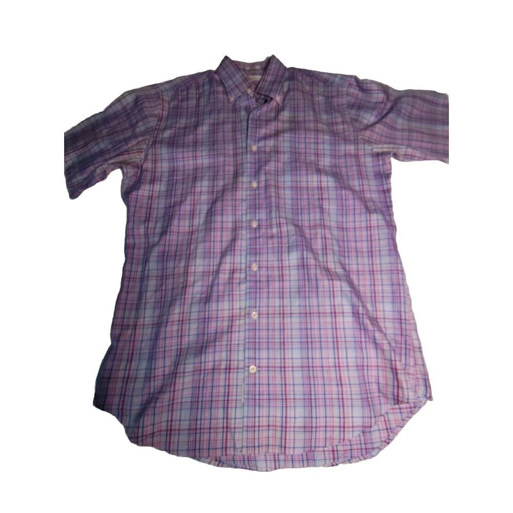 Peter Millar Men's Size Medium Purple Blue Tartan Plaid Button Shirt